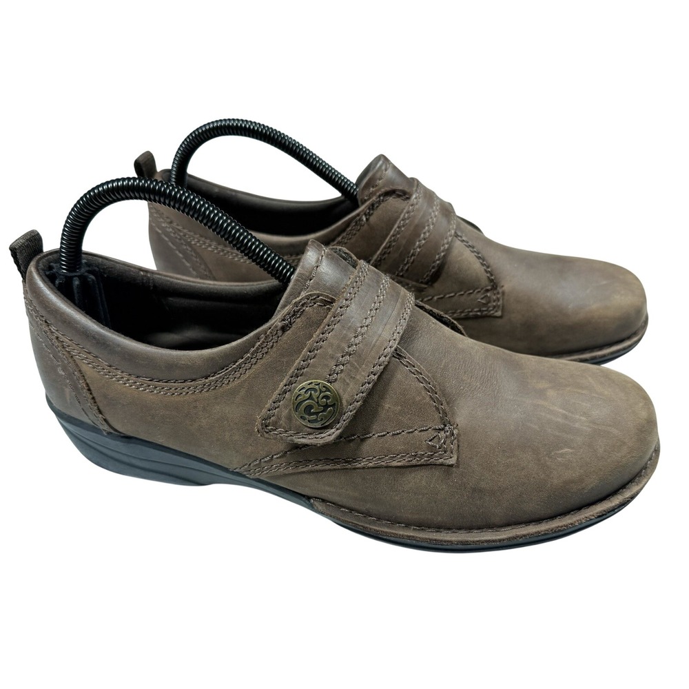 Clarks Mary Jane Gaberly Panama Shoes Women 9.5 Brown Slip On Hook and Loop